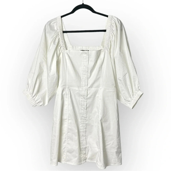 Danielle Bernstein White Button Down Puff Sleeve Babydoll Mini Dress 6 - Picture 3 of 9